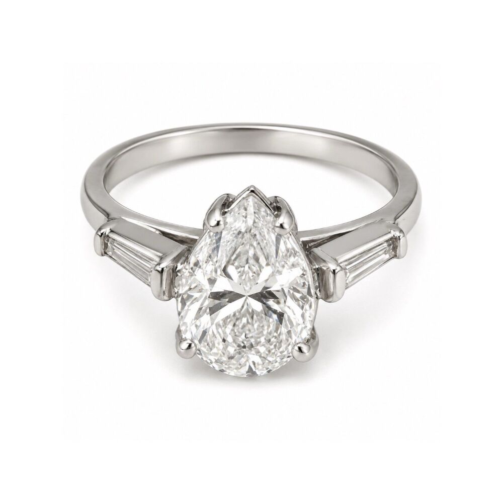 Vintage 1980s Ring Size 5 Sterling Silver CZ Pear Engagement Style - 14Z